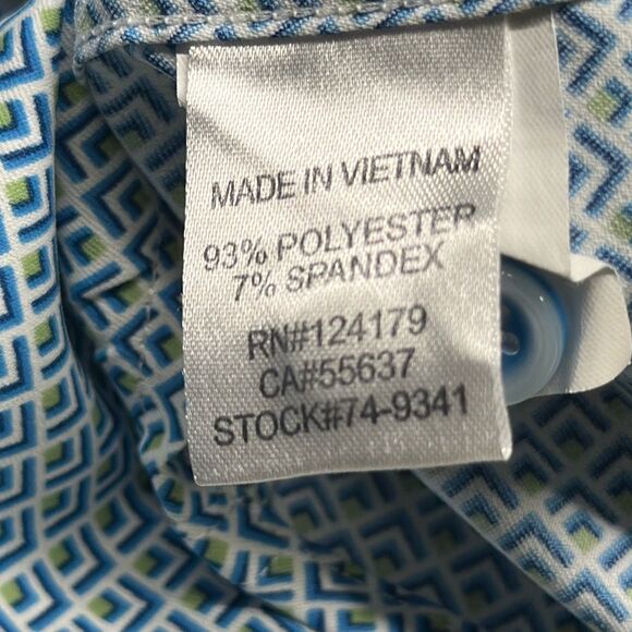 Johnston & Murphy Performance Shirt Large Blue Geometric Button Down Flip Cuff - Picture 7 of 8